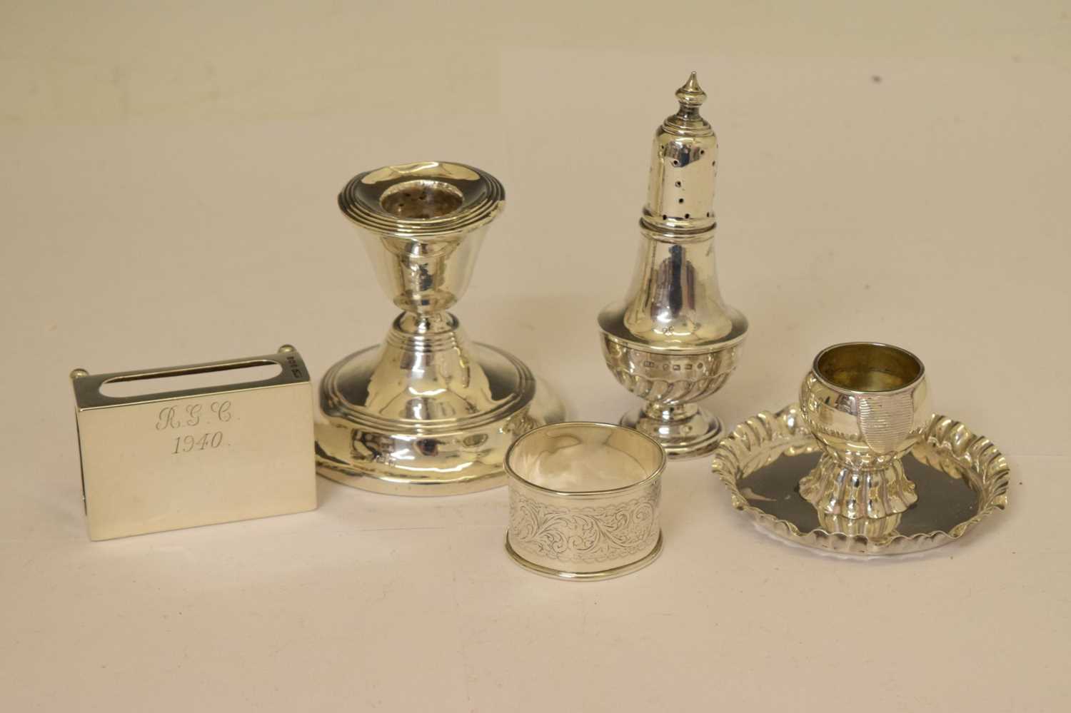 Victorian silver pepperette, silver match holder, silver matchbox sleeve, etc - Image 2 of 10