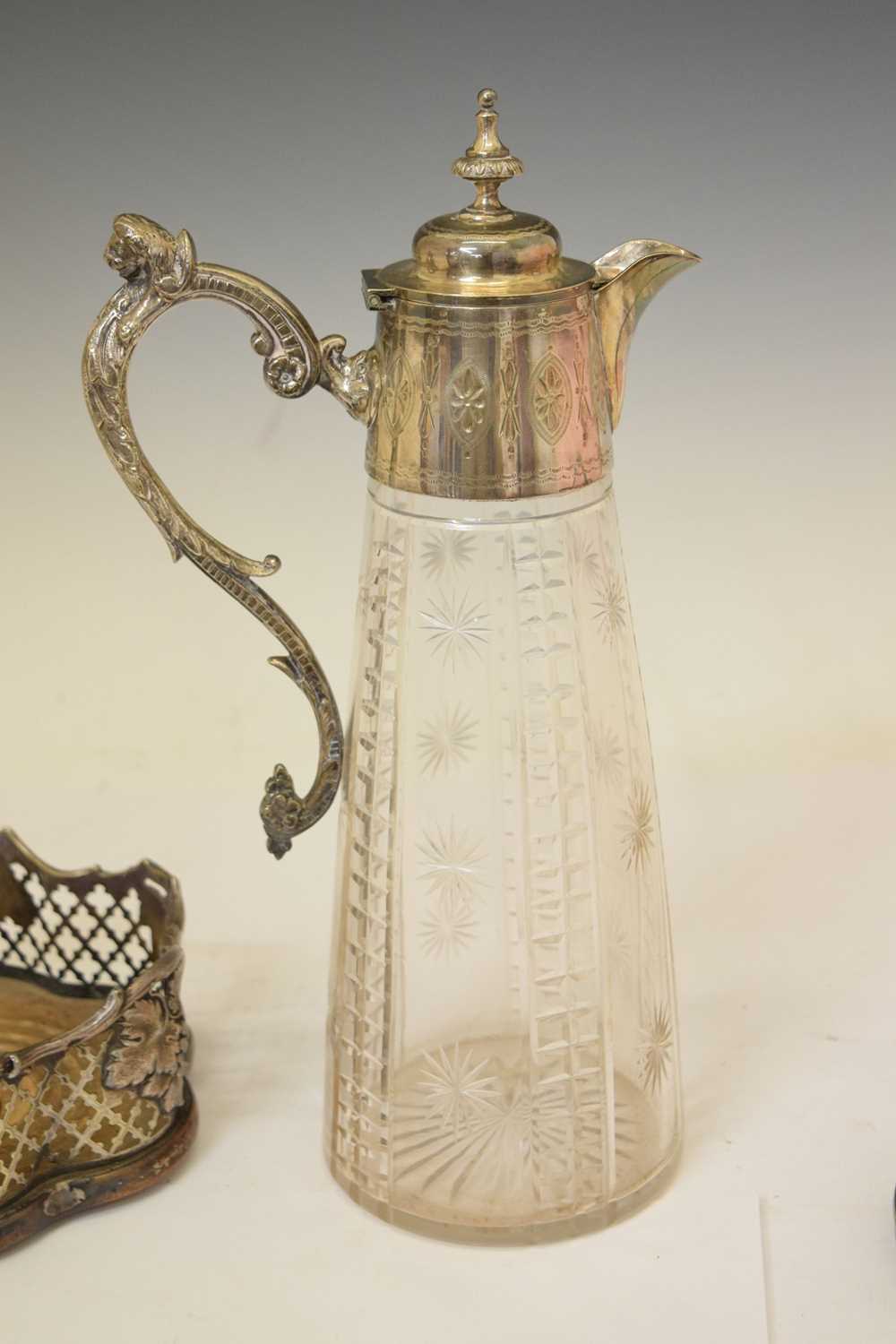 Victorian cut glass claret jug, a silver plated bottle coaster, and a wine bottle carrier - Image 8 of 10