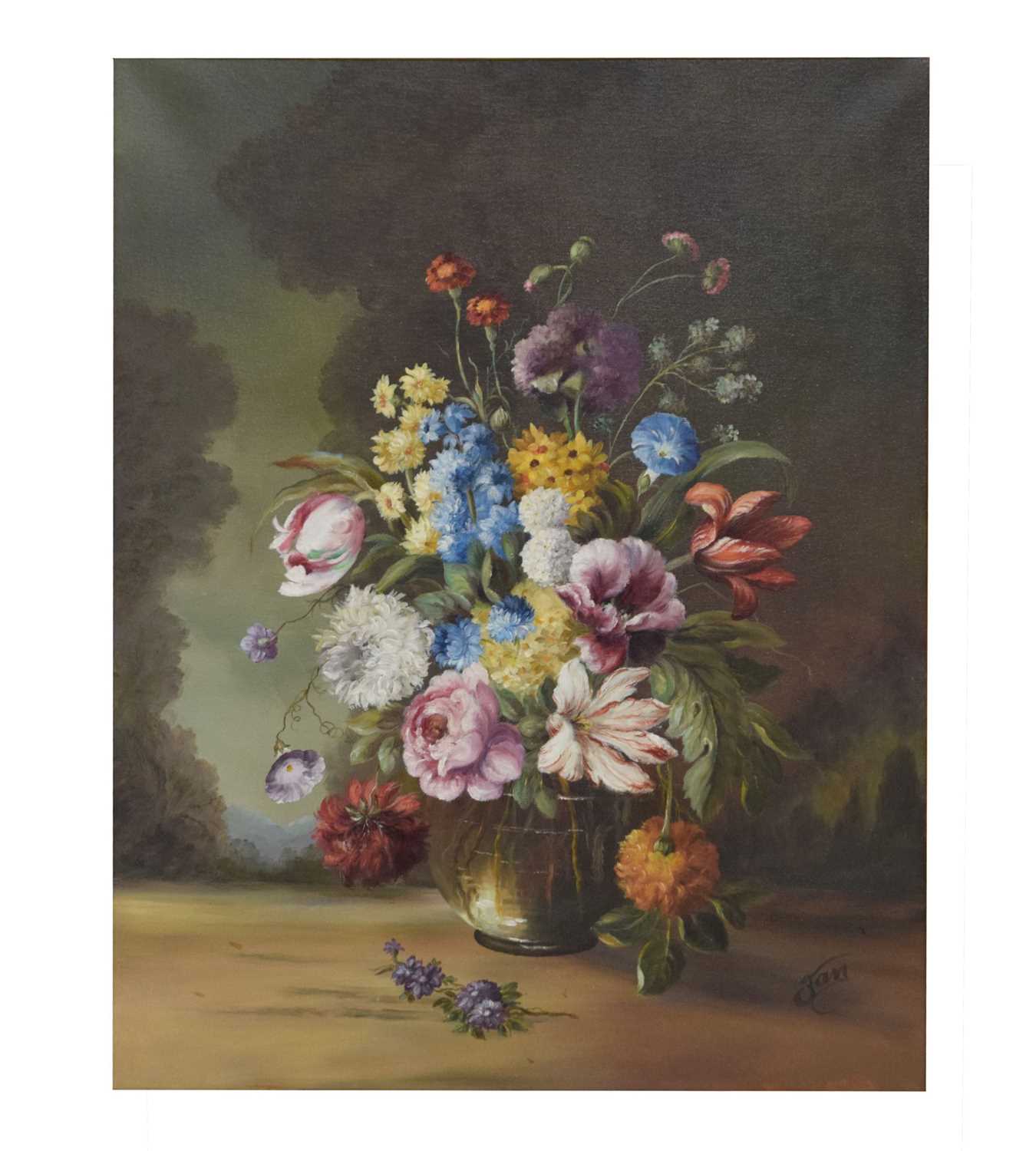 20th century oil on canvas - Still life with flowers