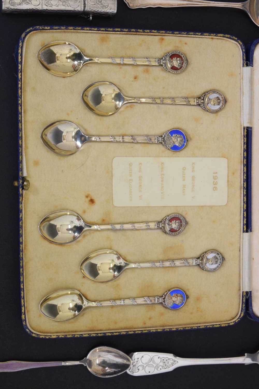 Set of six commemorative silver teaspoons, together with a quantity of silver and white metal item - Image 6 of 11