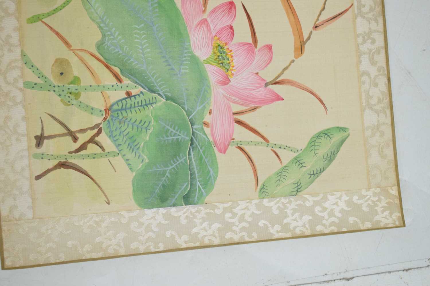 Pair of Chinese silk watercolour floral studies - Image 8 of 9