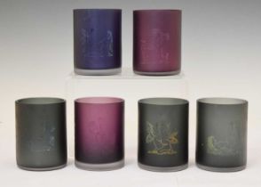 Set of six hand-blown glass vases or candle jars, made by the Original Perfume Bottle Company