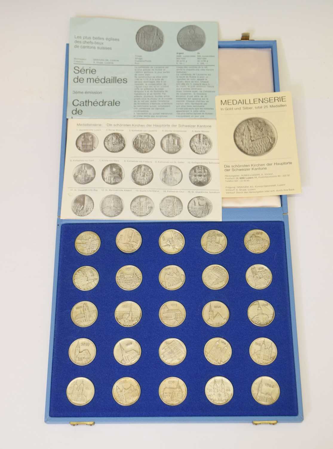 Numis Luzern limited edition 25 silver medallion set celebrating Swiss Churches