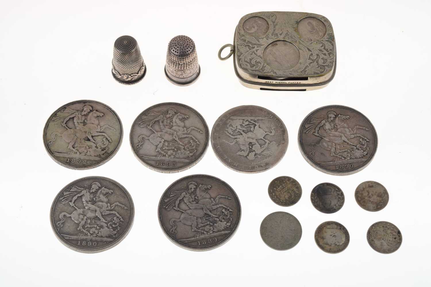 Five Victorian silver crowns, a George III silver crown, etc - Image 2 of 9