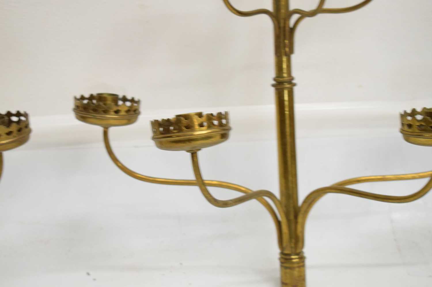 Pair of Victorian Gothic revival brass 8-branch candelabra - Image 6 of 10