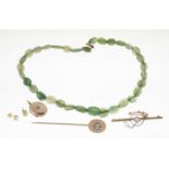 Jade bead necklace having a 9ct barrel clasp