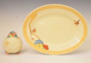 Clarice Cliff 'Florette' pattern oval dish, together with a 'Celtic Harvest' preserve pot