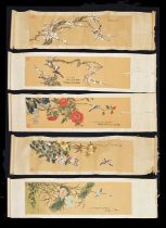 Five Chinese silk scroll paintings