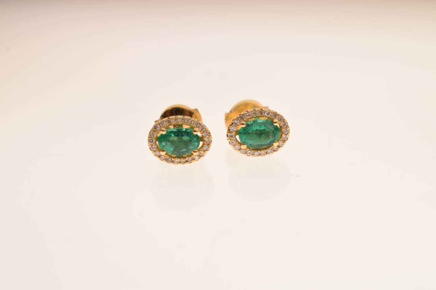 Pair of emerald and diamond cluster 18ct gold earrings - Image 2 of 7