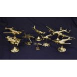 Collection of brass aeroplane models