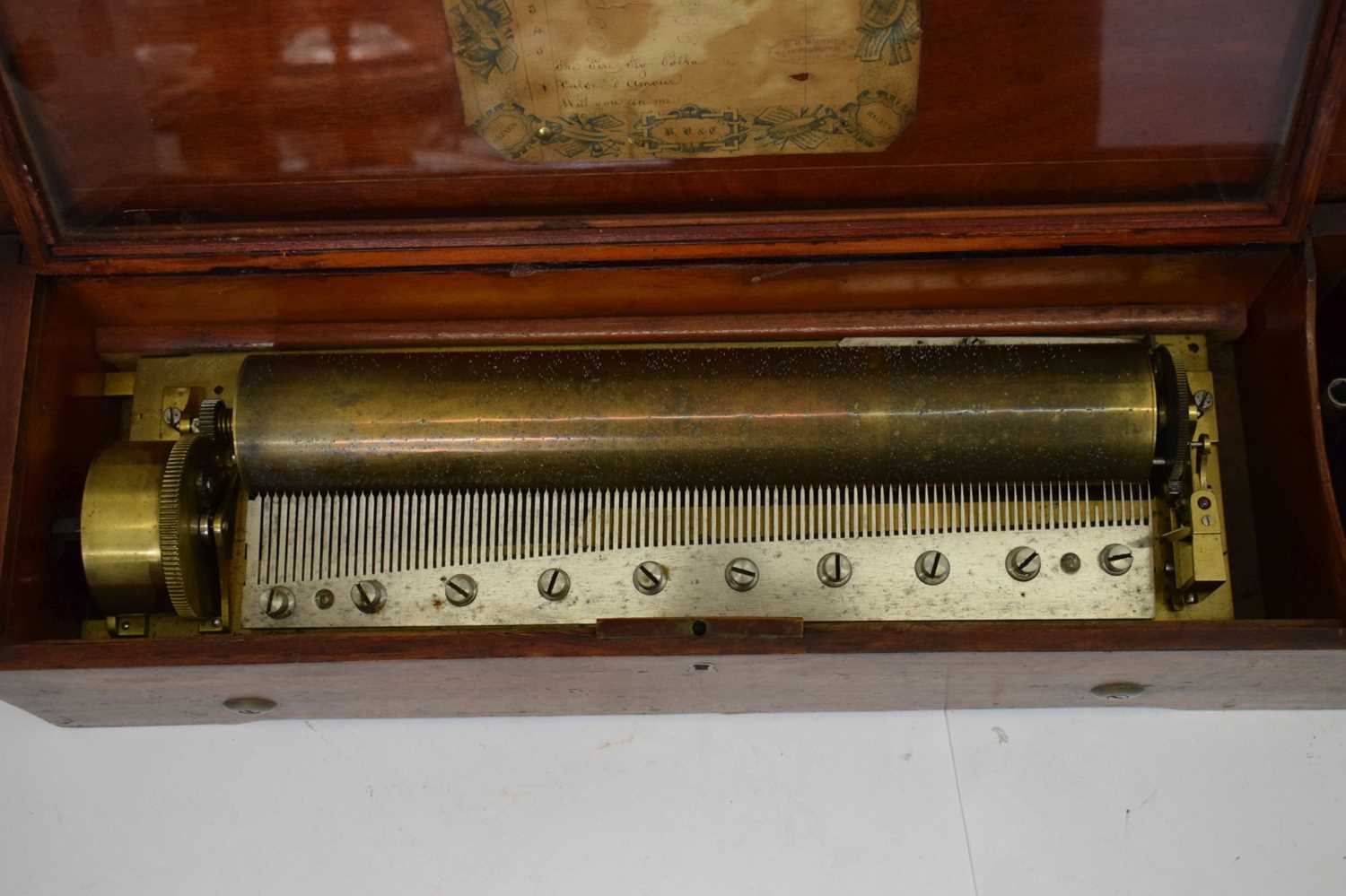 19th century mahogany inlaid cylindrical musical box - Image 4 of 12