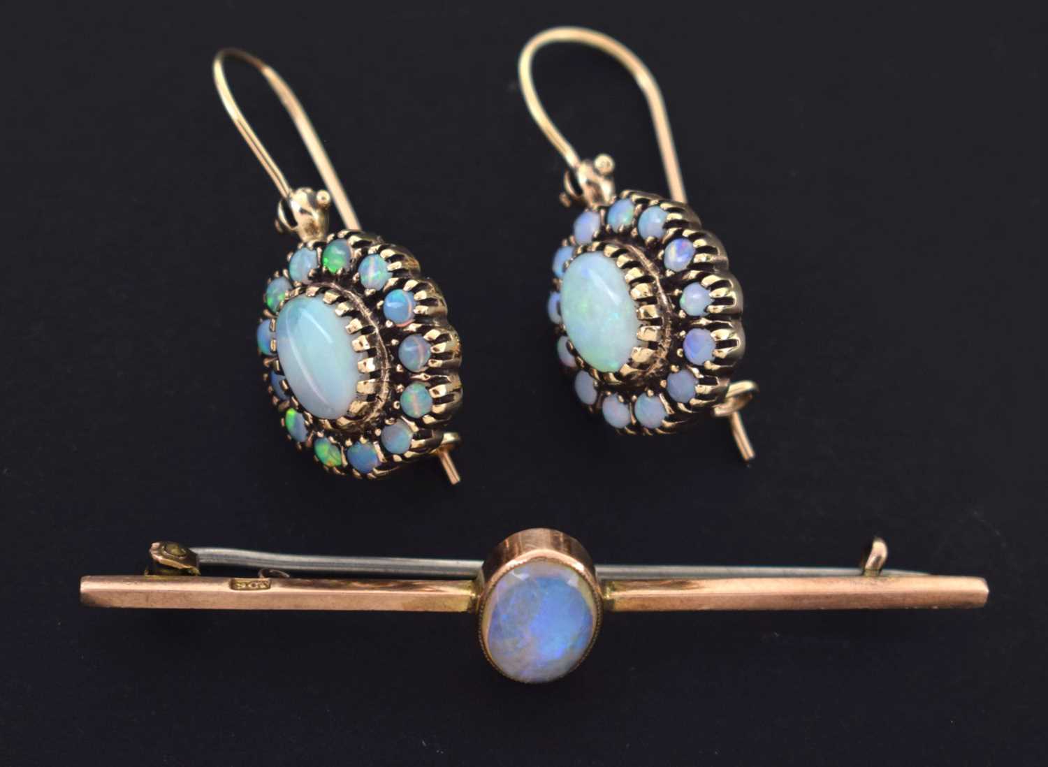 Pair of 9ct gold opal cluster earrings