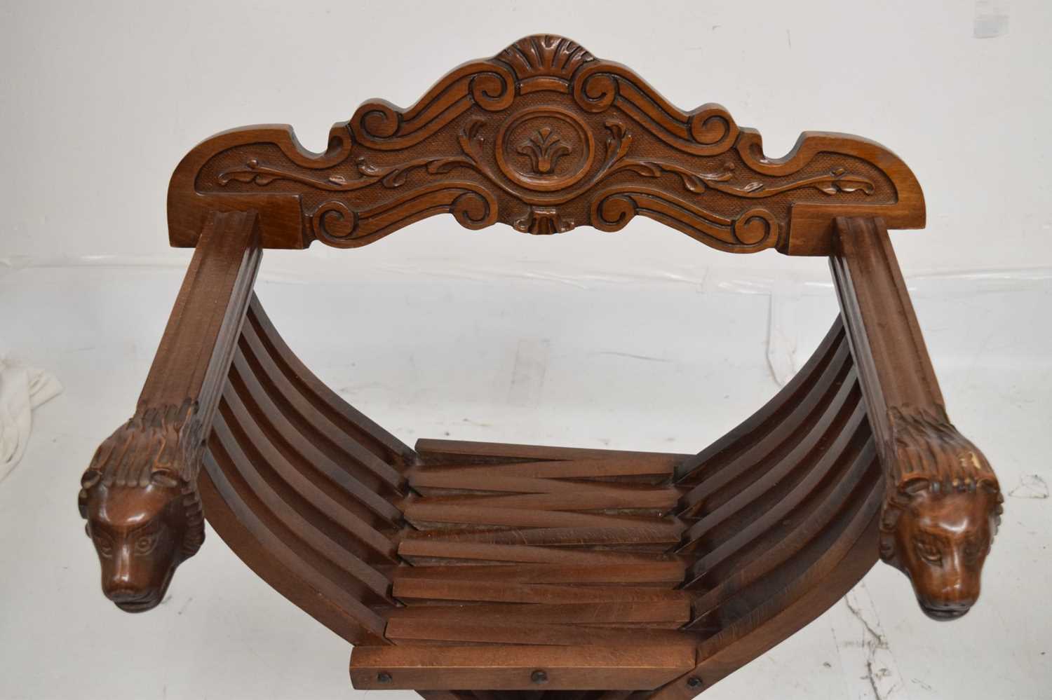 Pair of mahogany X frame folding thrones - Image 3 of 10
