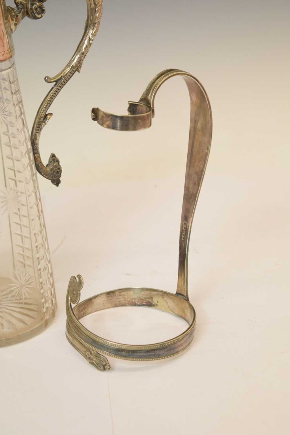 Victorian cut glass claret jug, a silver plated bottle coaster, and a wine bottle carrier - Image 5 of 10