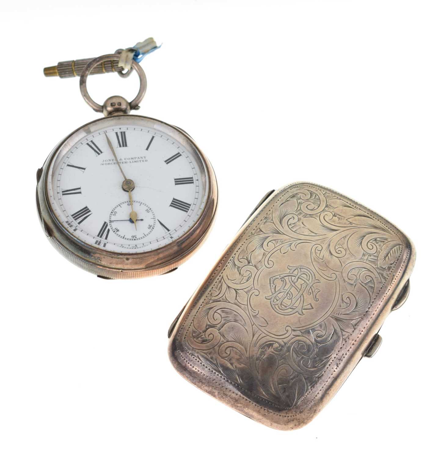 Late Victorian silver cased open-face pocket watch and an Edwardian cigarette case