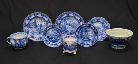 Group of mainly 19th century blue and white transfer plates, etc.
