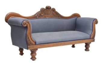 Victorian carved walnut double scroll-end settee