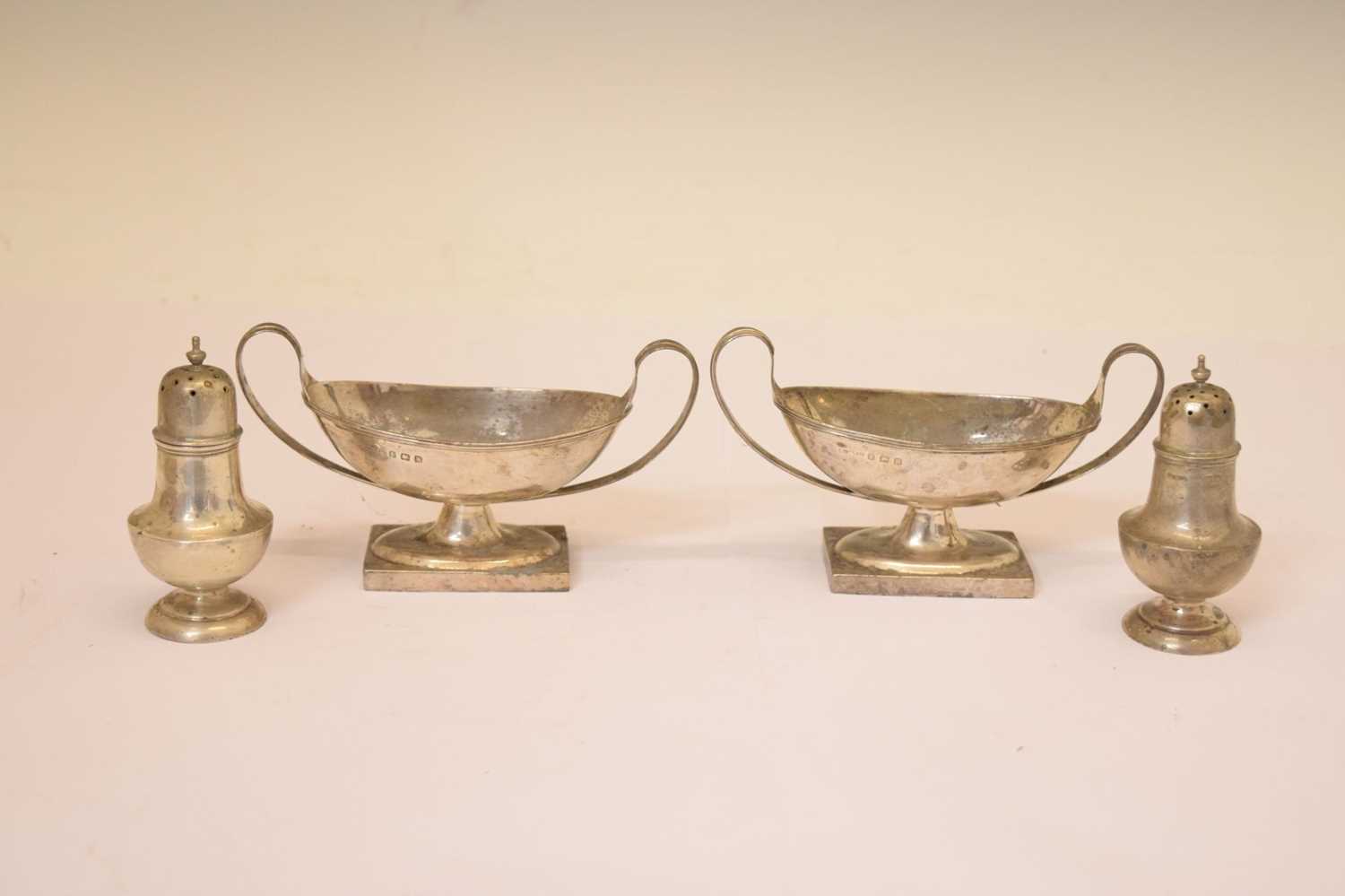 Pair of George VI silver salts and a pair of Victorian silver pepperettes - Image 2 of 9