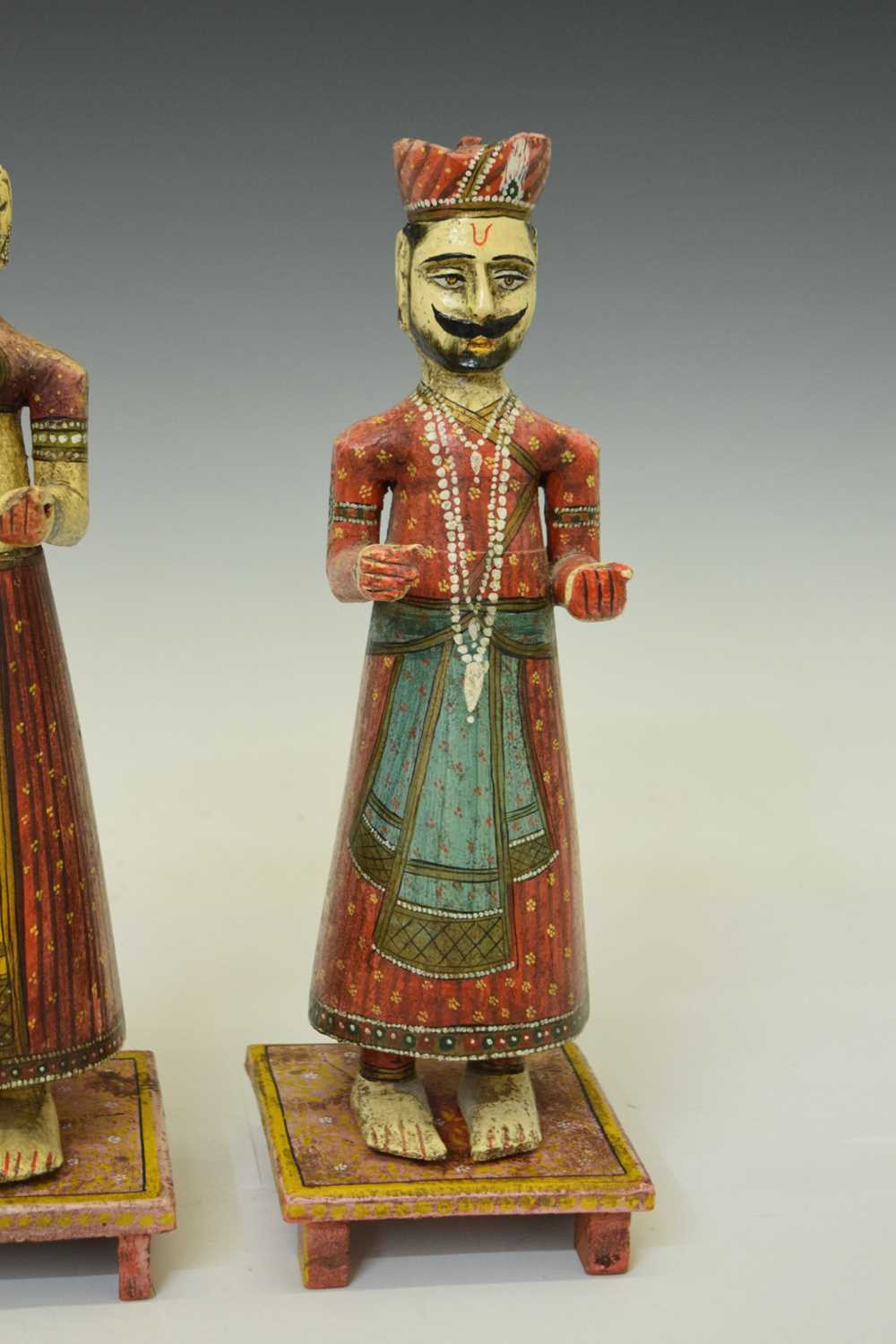 Pair of Indian painted wooden figures - Image 5 of 7
