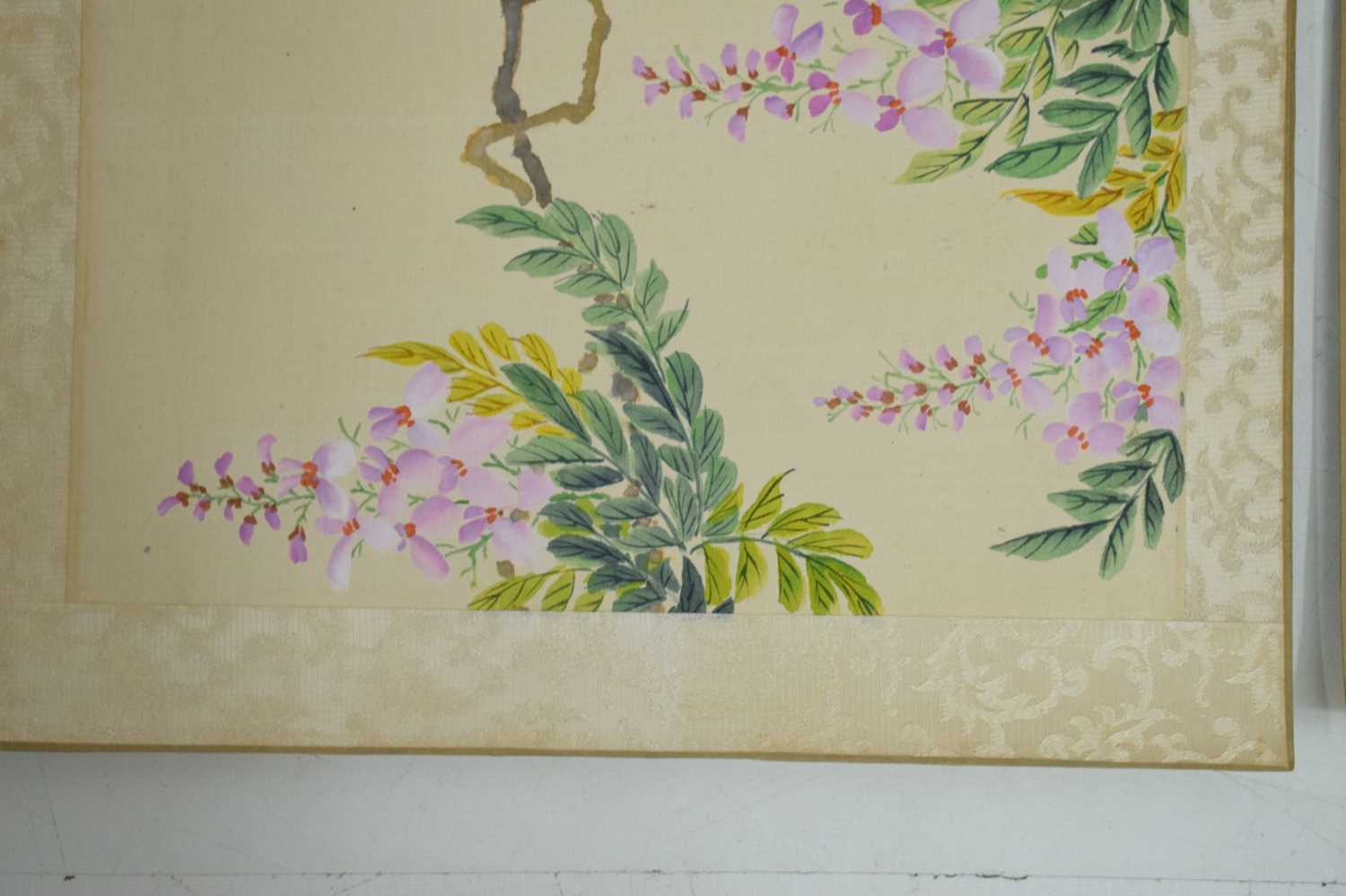 Pair of Chinese silk watercolour floral studies - Image 5 of 9