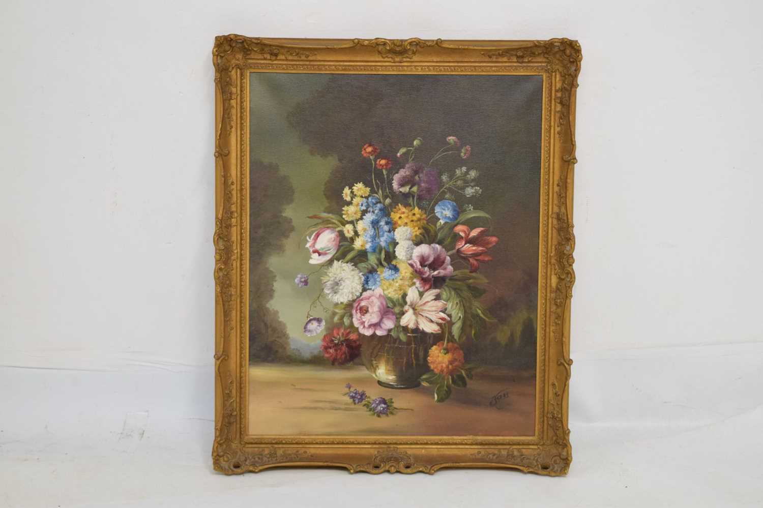 20th century oil on canvas - Still life with flowers - Image 8 of 9