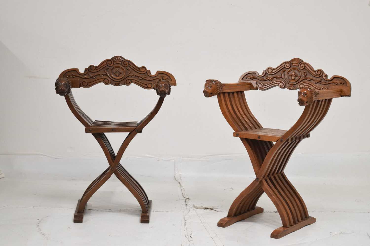 Pair of mahogany X frame folding thrones - Image 2 of 10