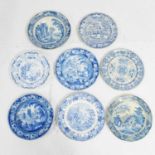 Eight assorted 19th century blue and white plates
