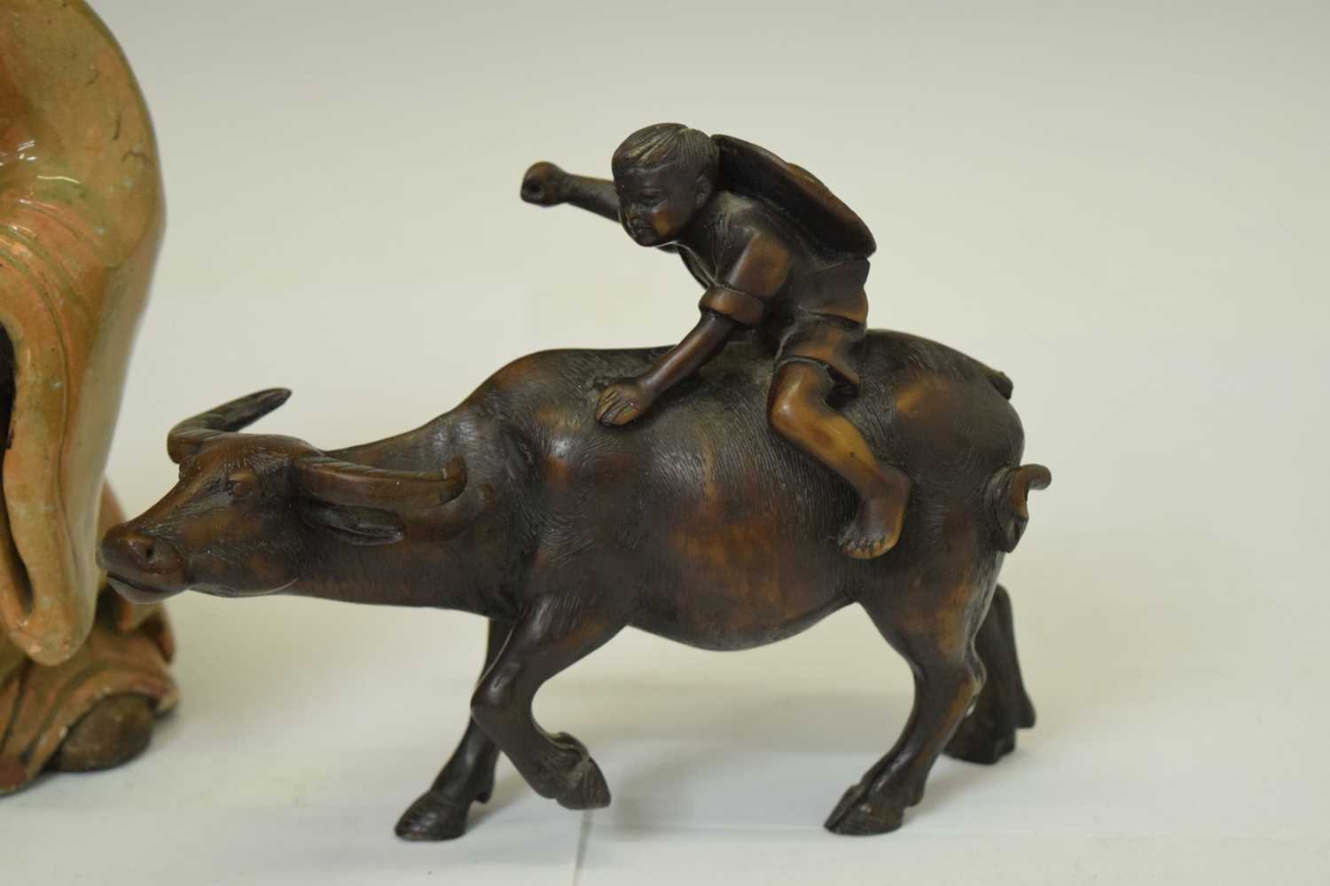 Japanese pottery figure of a gentleman and a resin figure of a boy on buffalo - Image 5 of 12