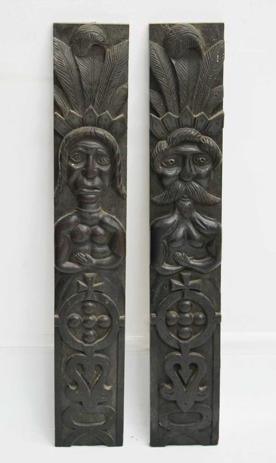 Pair of carved oak Atlantes or figural pilasters