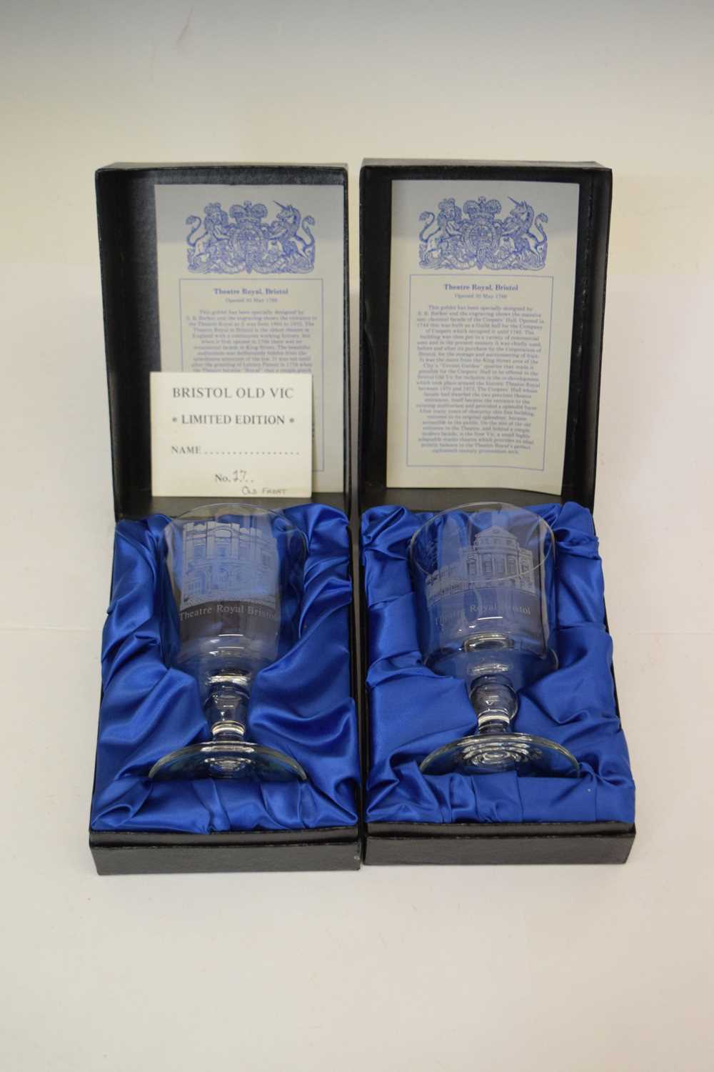 Pair of Old Vic Bristol glass commemorative goblets - Image 2 of 8