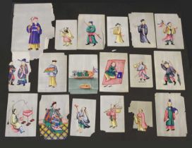 Group of eighteen Chinese rice paper paintings