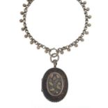 Victorian silver book chain necklace and oval locket