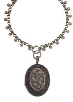 Victorian silver book chain necklace and oval locket