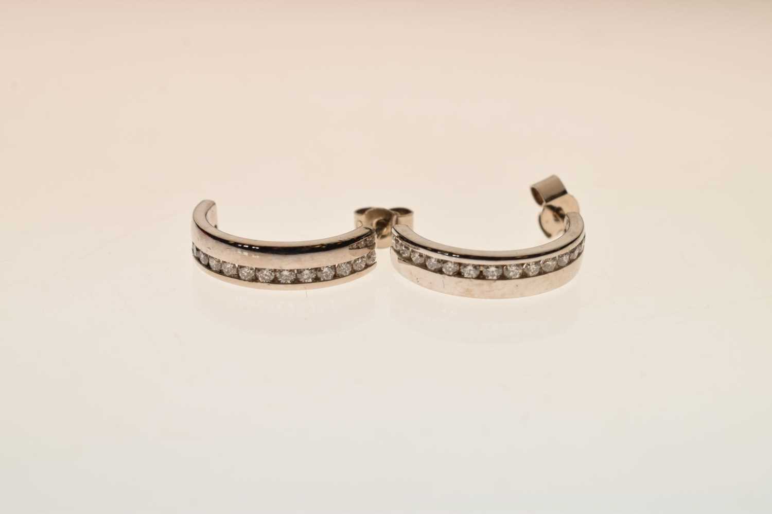 Pair of diamond set 18ct white gold half hoop earrings - Image 3 of 5