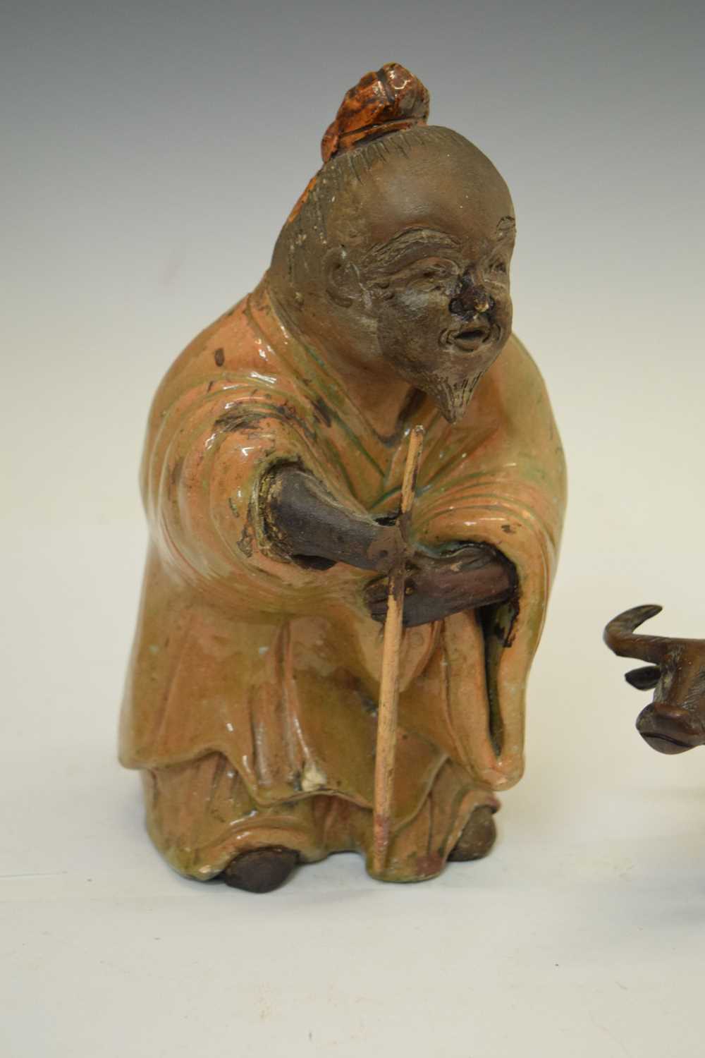 Japanese pottery figure of a gentleman and a resin figure of a boy on buffalo - Image 3 of 12