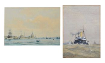Fred T. Jane - Watercolour - 'HMS Hecate' and Kenneth Allington Yockney - Watercolour - 'View of Por