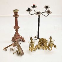 Red painted cast metal candlestick