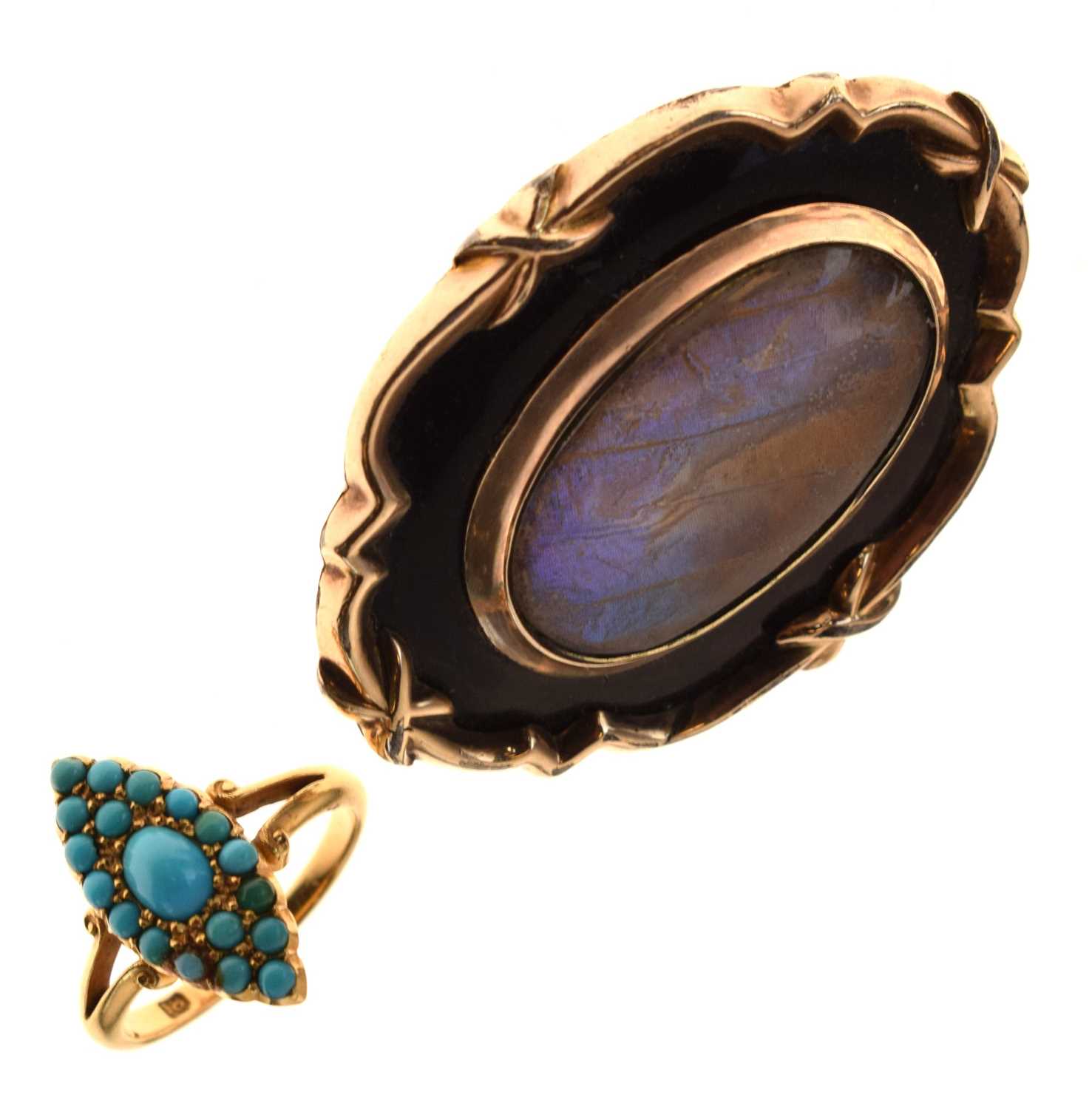 Victorian mourning brooch and a turquoise 18ct ring