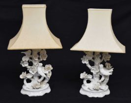 Pair of Italian porcelain bird table lamps