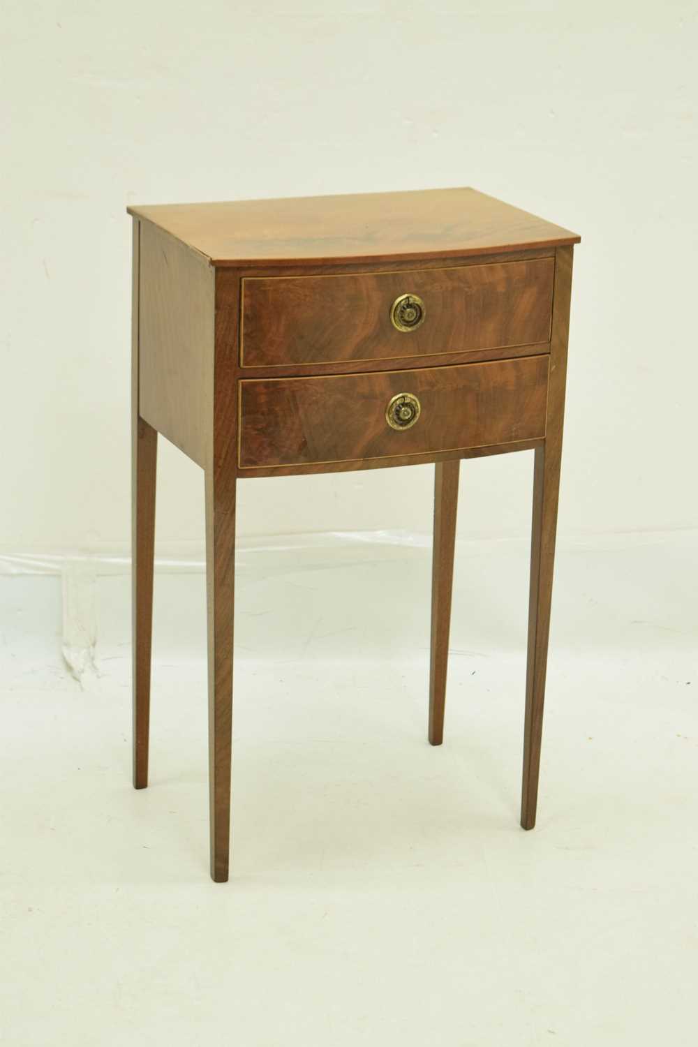 20th century reproduction bow front two drawer bedside table - Image 2 of 8