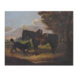 19th century oil on canvas - Horse and dog in a rural setting