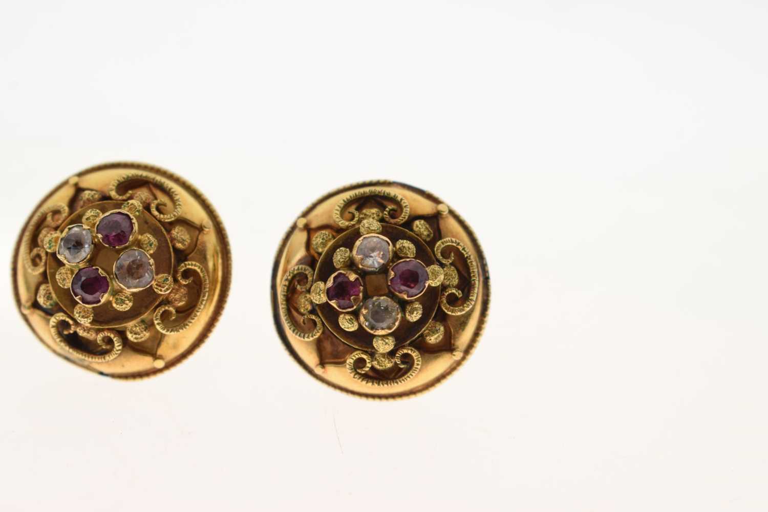 Pair of Victorian garnet and white stone earrings - Image 2 of 7