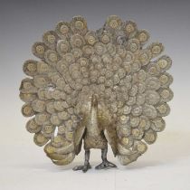 Large free standing cast metal figure of a peacock