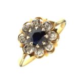 1970s sapphire and diamond 18ct gold flower head cluster ring