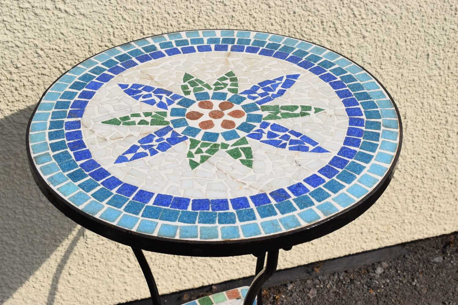 Mosaic topped metal two-tier patio table - Image 2 of 5