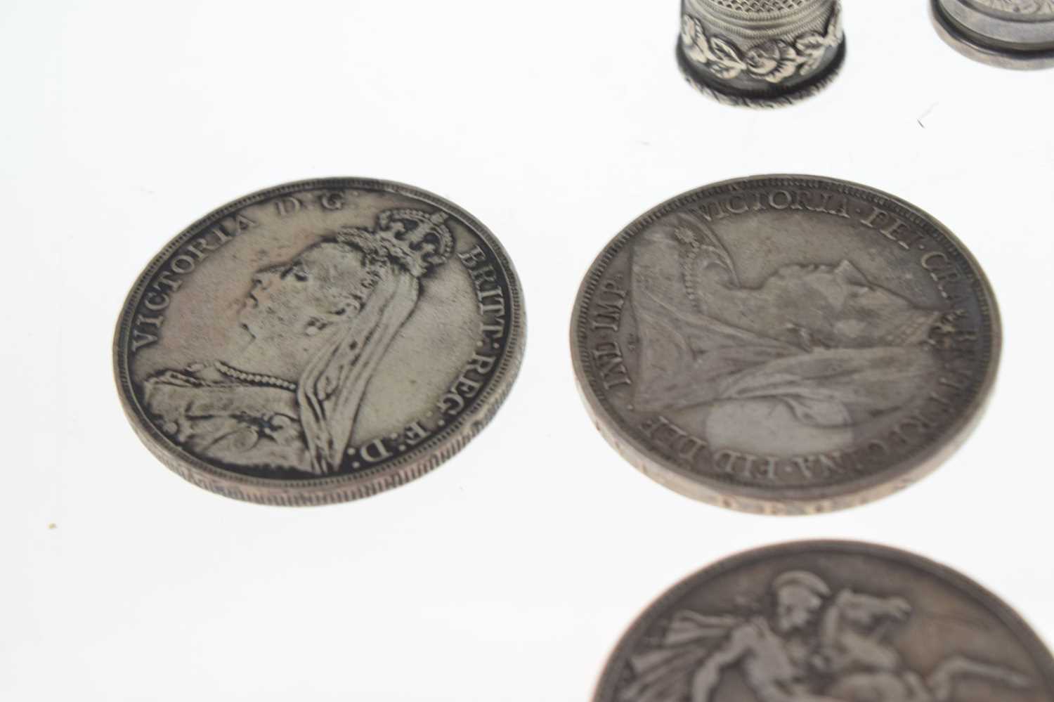 Five Victorian silver crowns, a George III silver crown, etc - Image 8 of 9