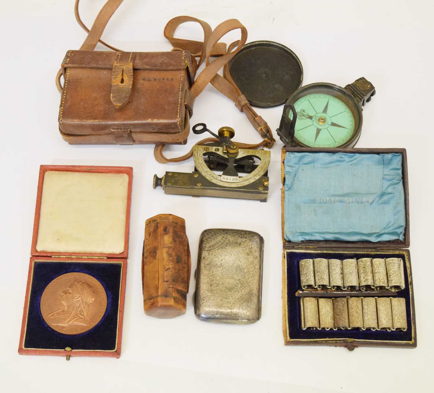 Late Victorian silver cigarette case, together with interesting miscellaneous items