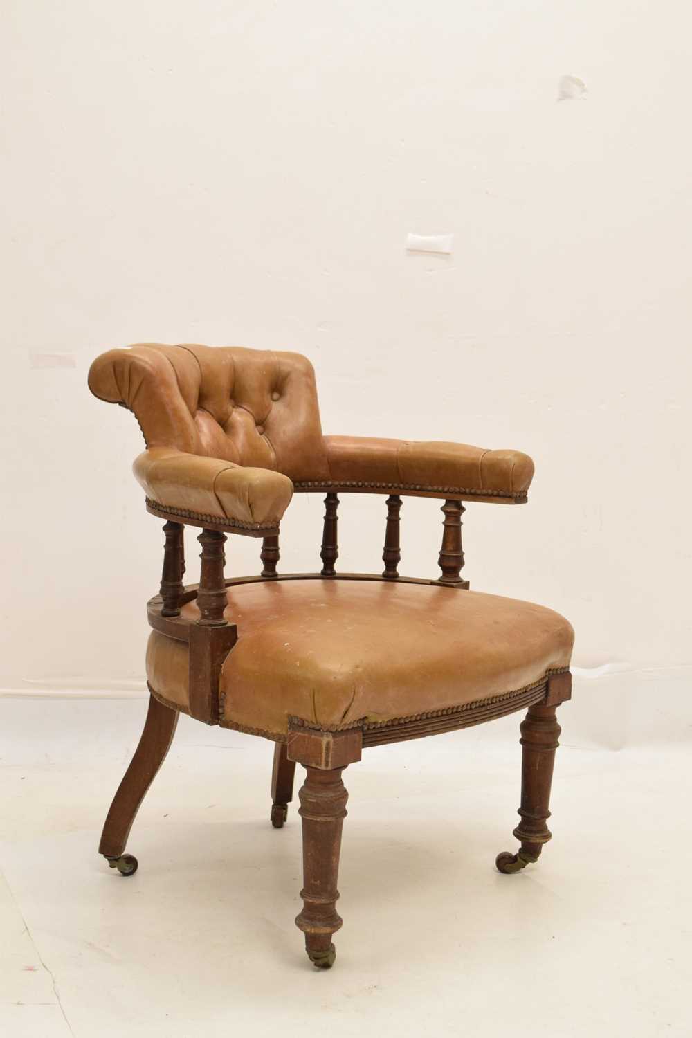 Early 20th century button upholstered smoker's bow-type chair - Image 8 of 8