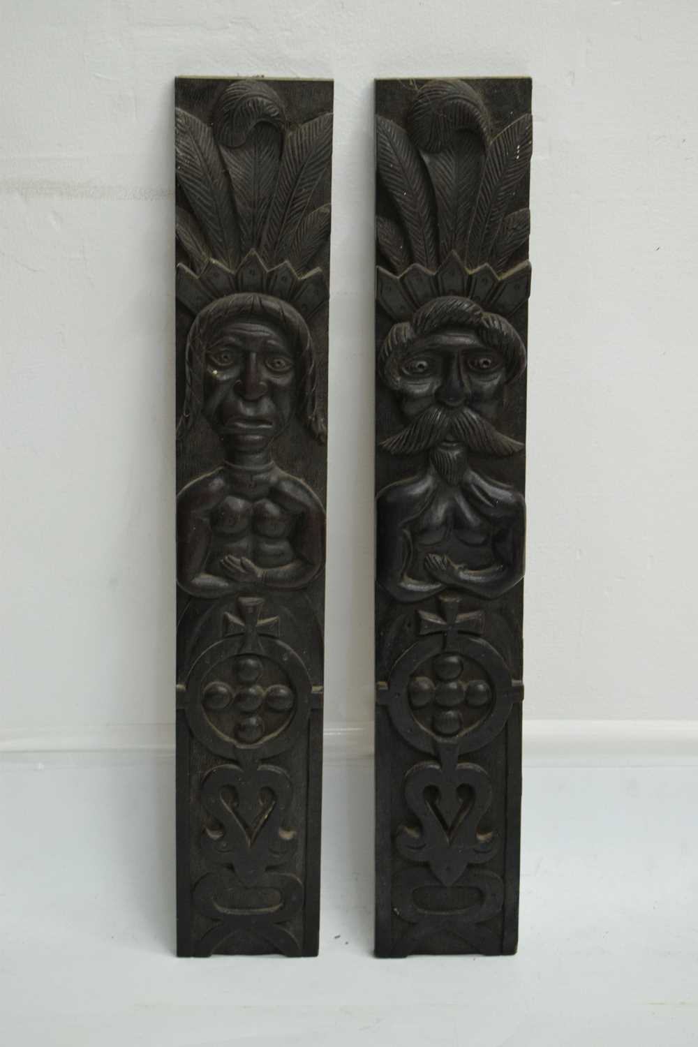 Pair of carved oak Atlantes or figural pilasters - Image 2 of 7