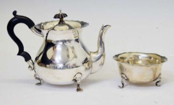 George V silver teapot and sugar bowl